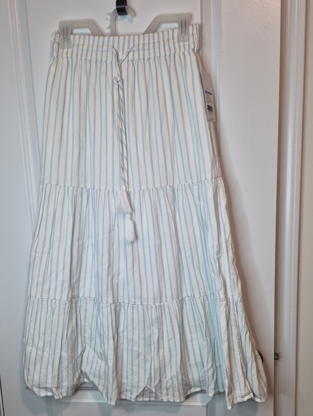 new directions Light Blue & White Striped Tiered Maxi Skirt Size S